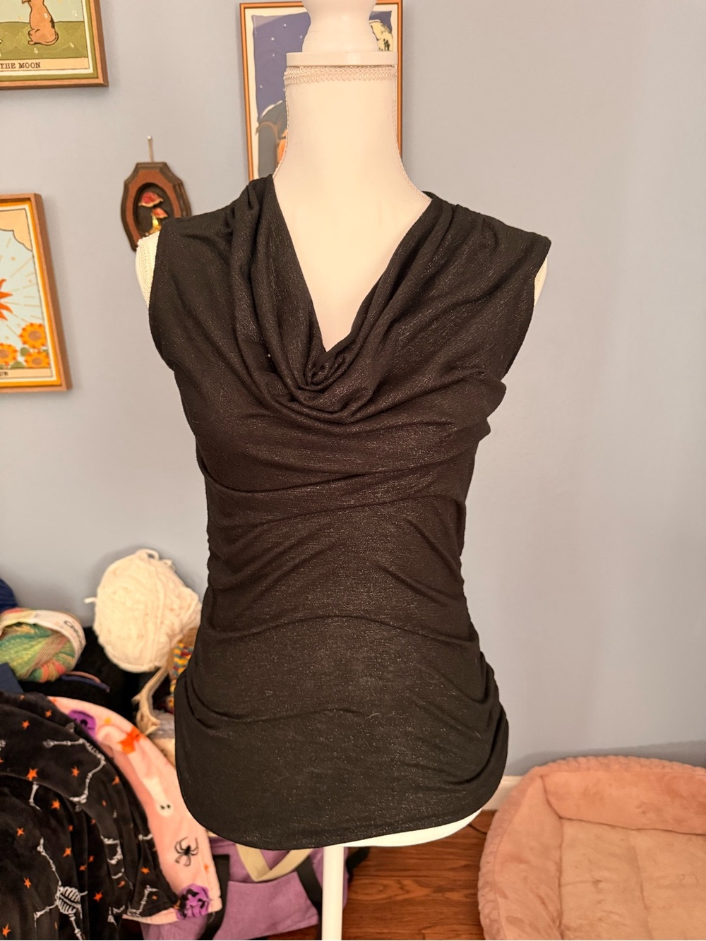 Express Black Sleeveless Draped Cowl Neck Sweater Top
